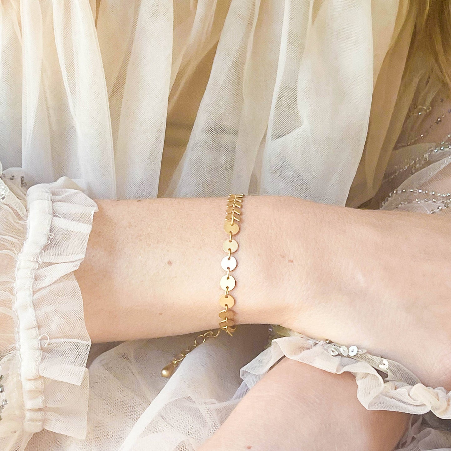 Adjustable Gold Chevron and circle Chain bracelet