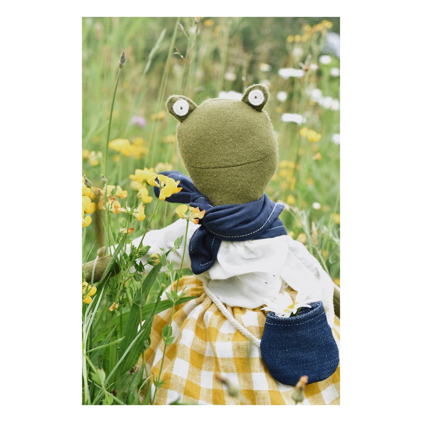 Fern the Frog doll- Buttercup gingham linen skirt