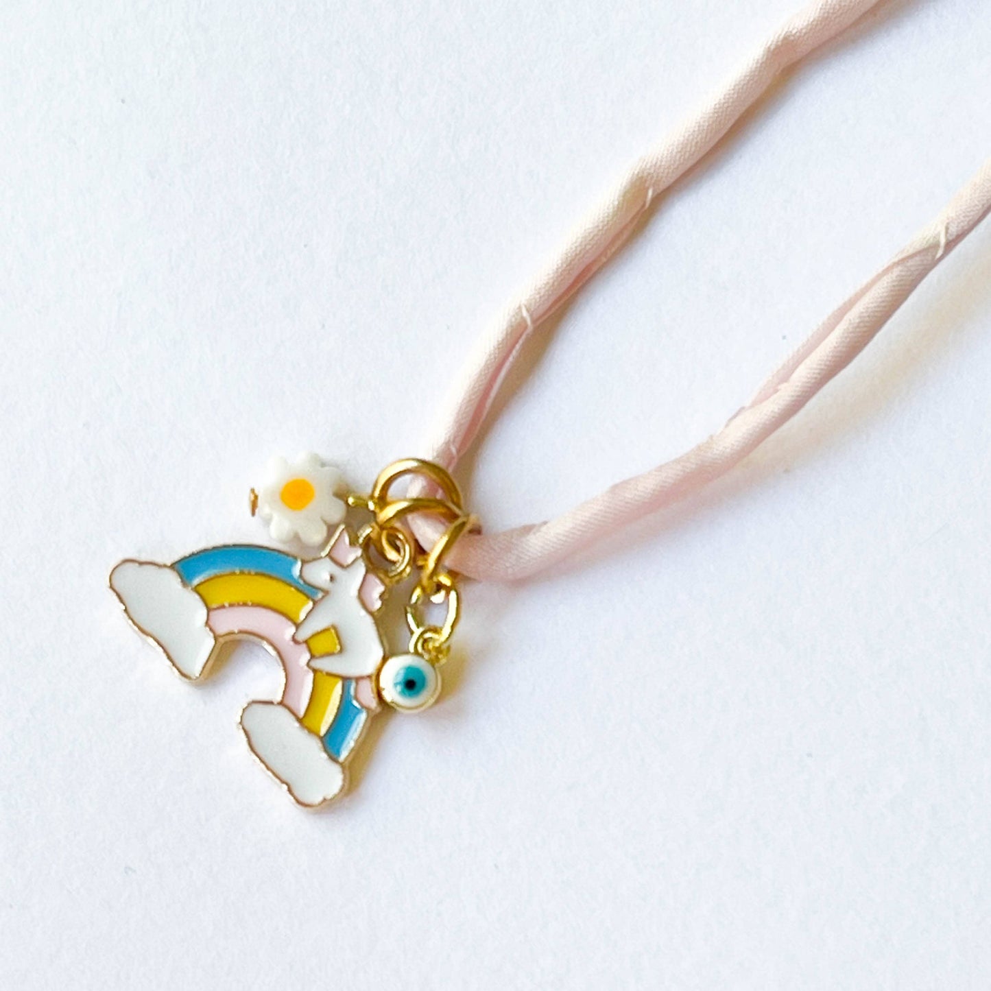Kids Rainbow Unicorn and Evil Eye Multi Charm Necklace
