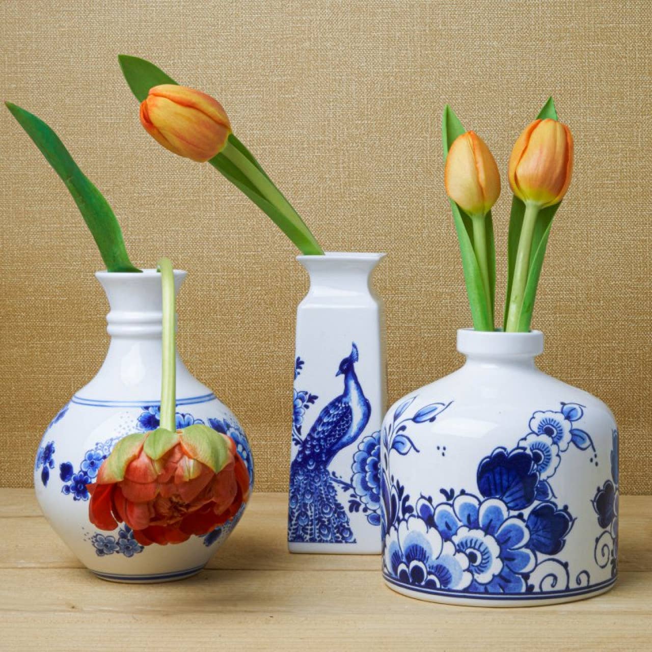 Small square flower and peacock vase