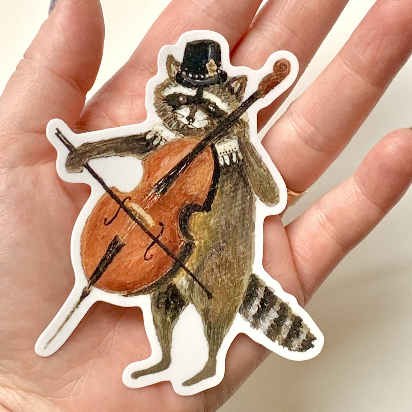 Vinyl Sticker // Raccoon Cellist // Die Cut Vinyl Sticker