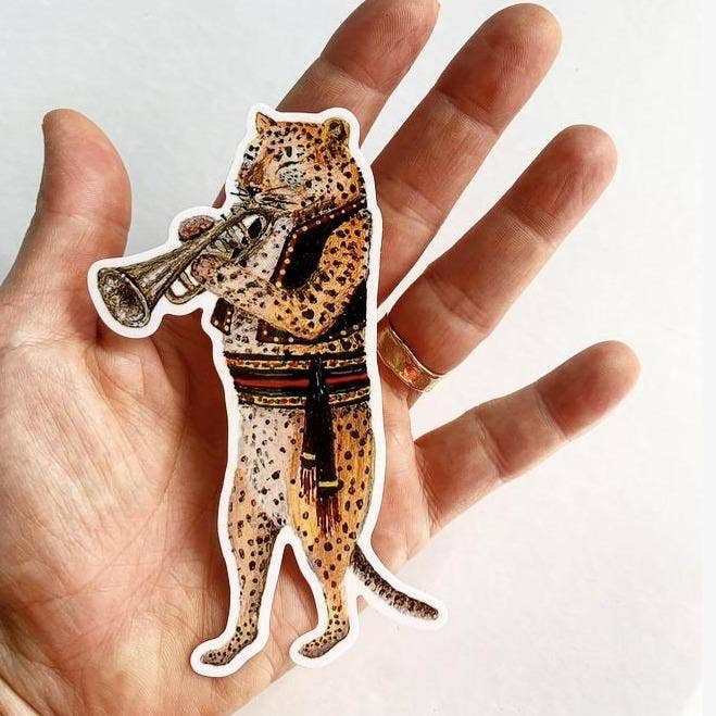 Vinyl Sticker // Leopard // Die Cut Trumpeting Leopard Sticker
