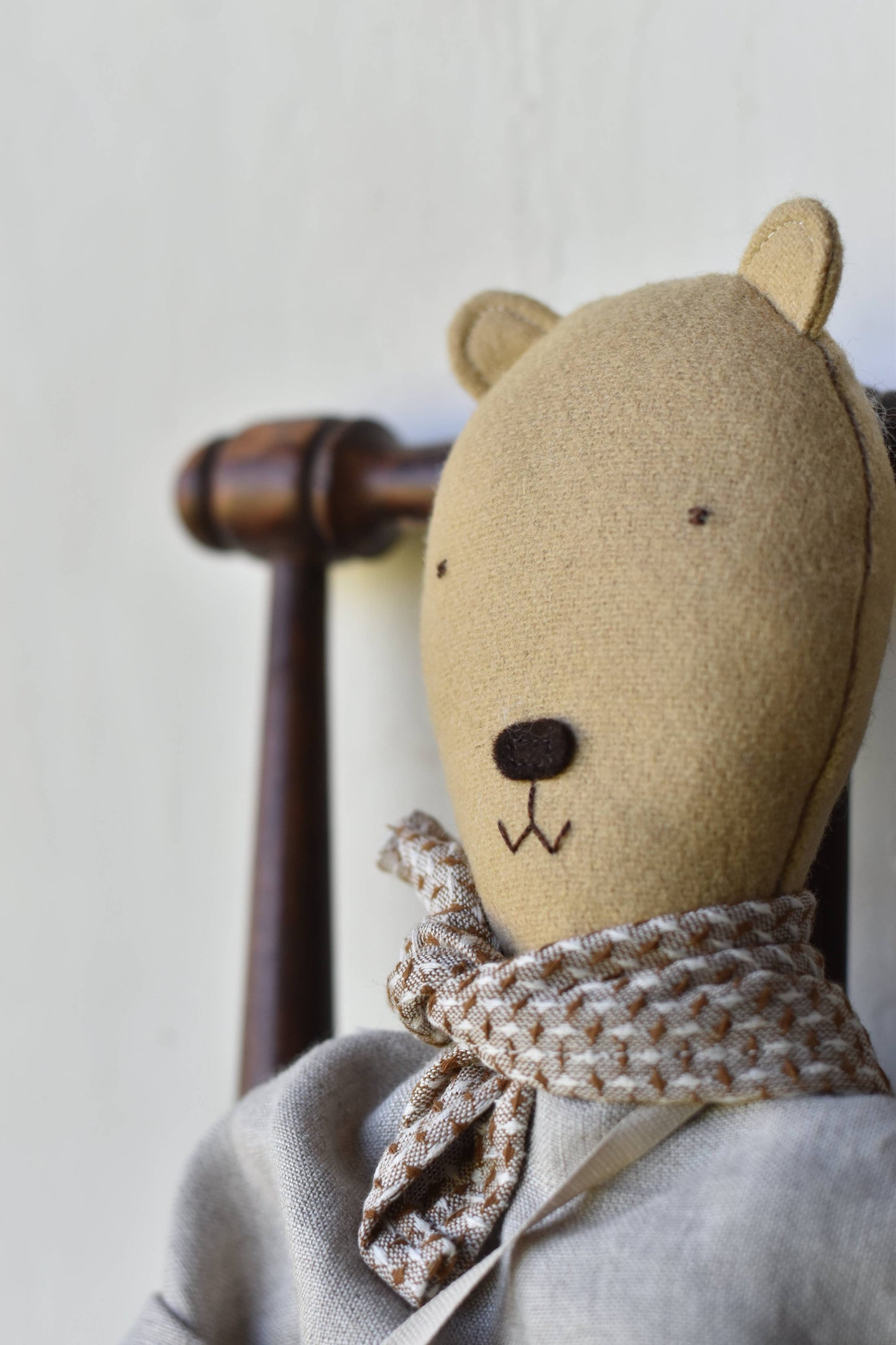Agatha the bear doll - flax linen gather dress