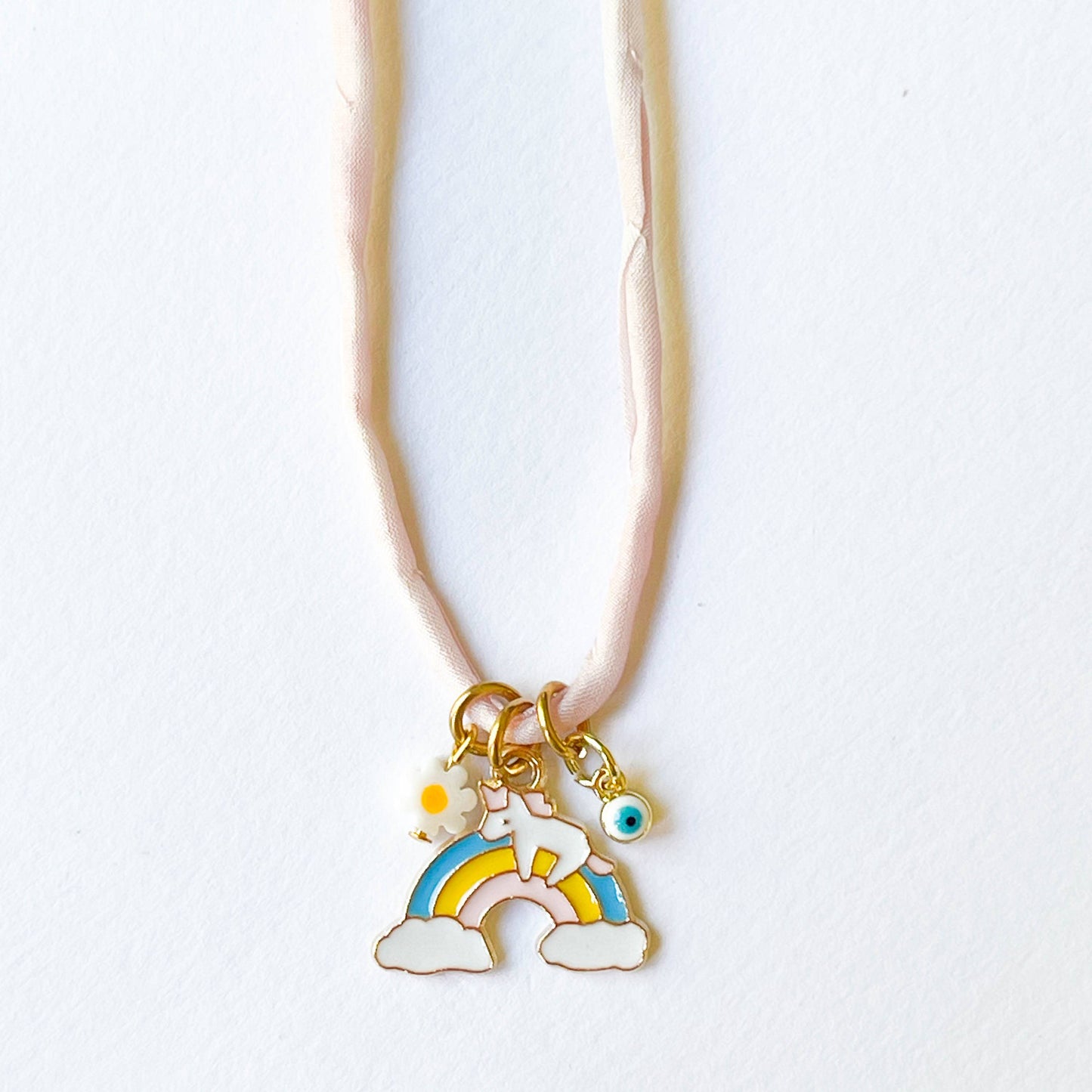 Kids Rainbow Unicorn and Evil Eye Multi Charm Necklace