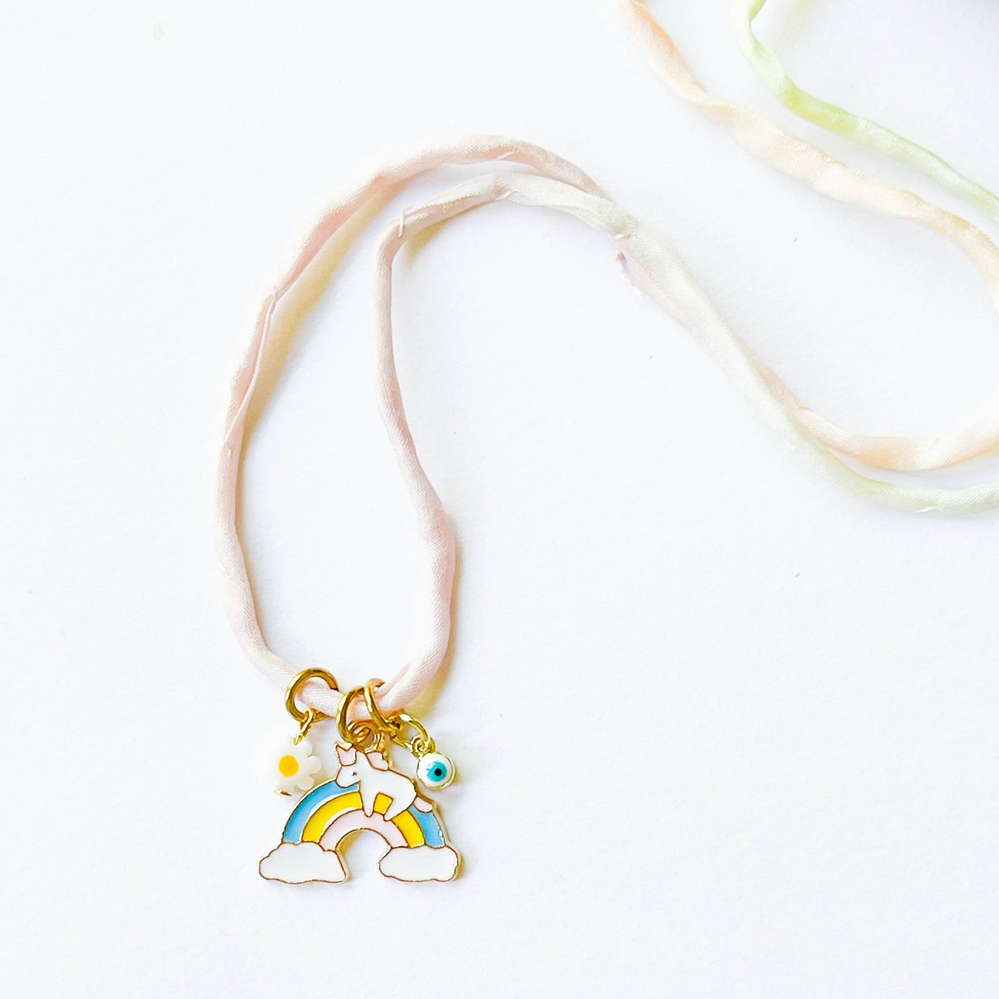 Kids Rainbow Unicorn and Evil Eye Multi Charm Necklace