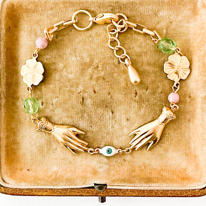 Adjustable Pastel and Flower Charm Bracelet for Spring