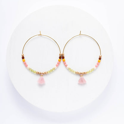 Large Hoops with Tiny Blush Tassel