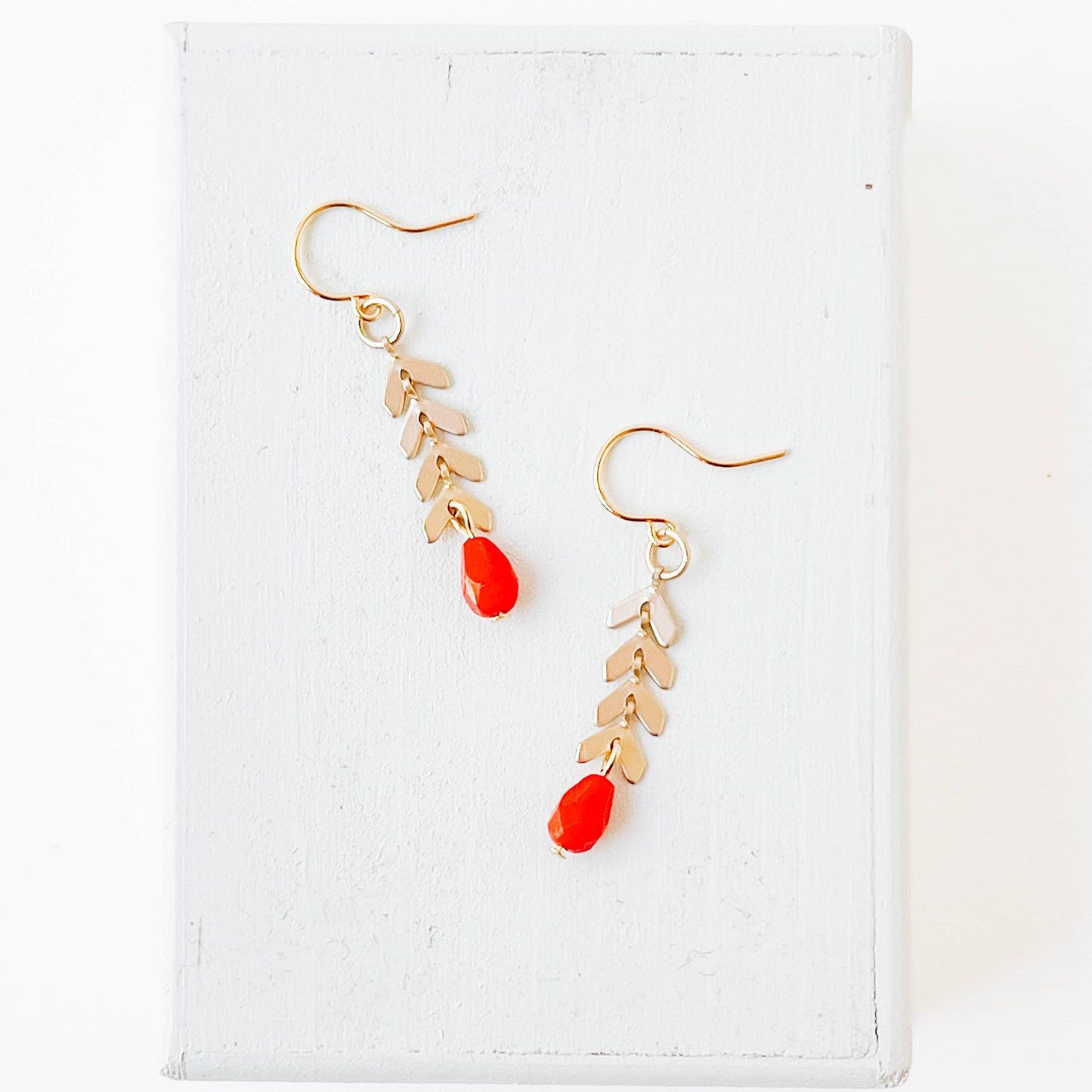 Small Chevron and Red Bead Earrings