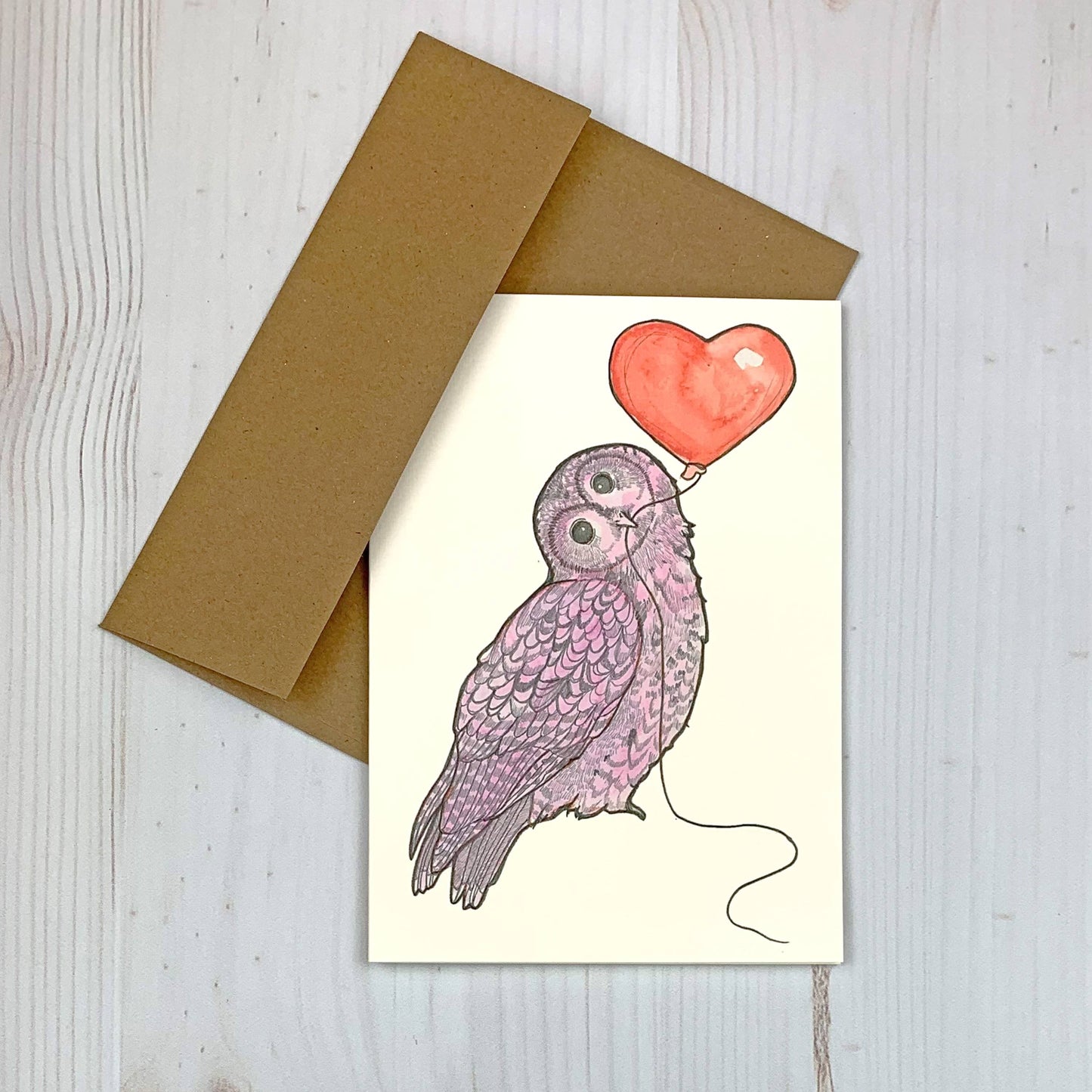 Owl Heart Balloon 5x7" Notecard