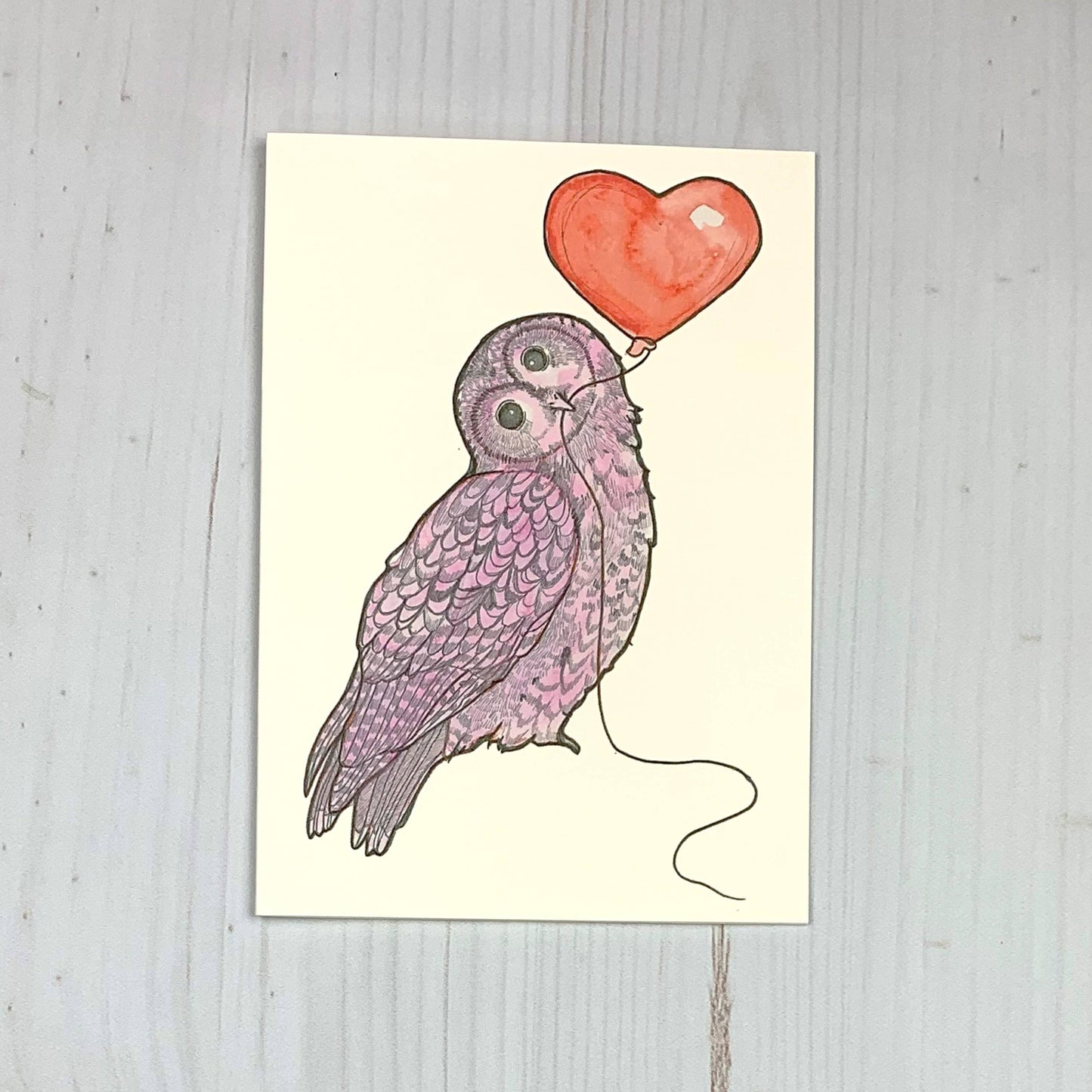 Owl Heart Balloon 5x7" Notecard