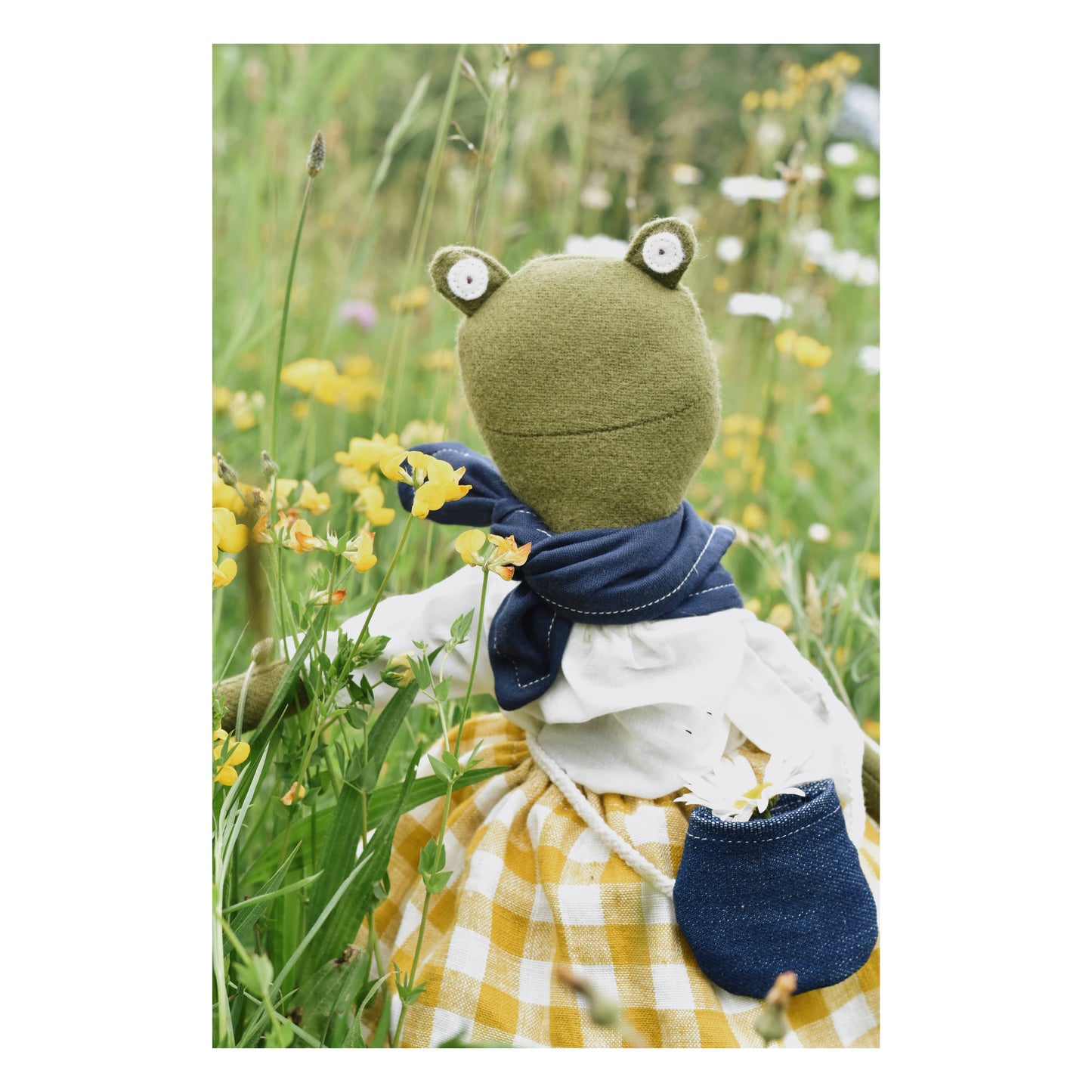 Fern the Frog doll-  Buttercup gingham linen skirt