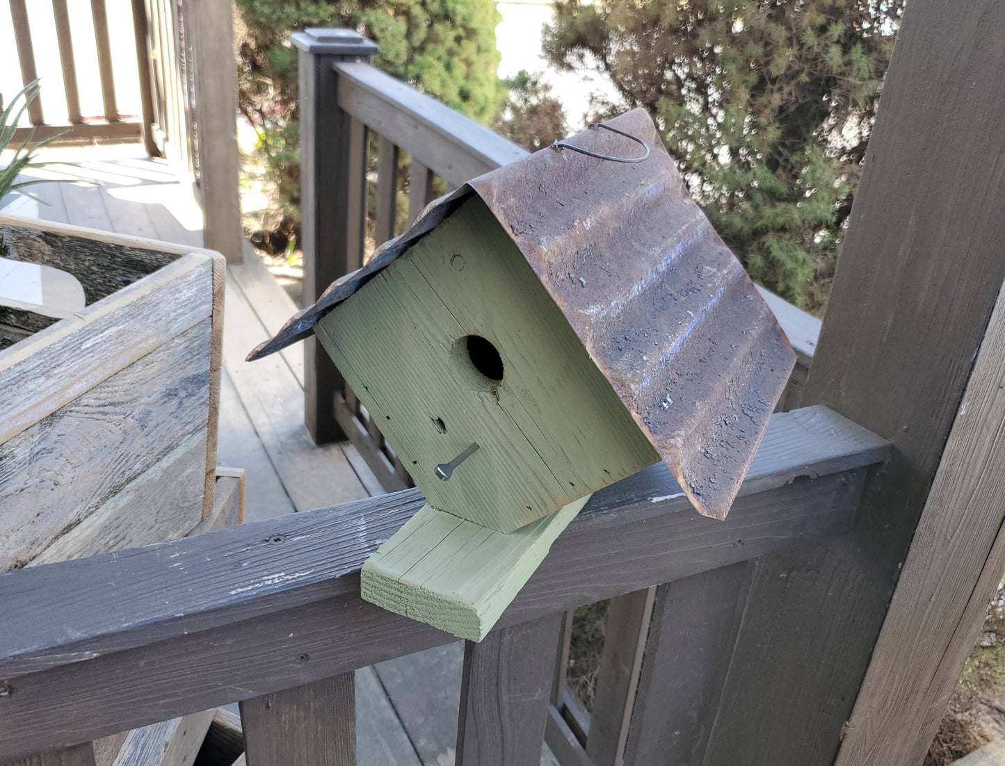 Rustic Reclaimed Wood and Corrugated Metal Wren House (SM11): White