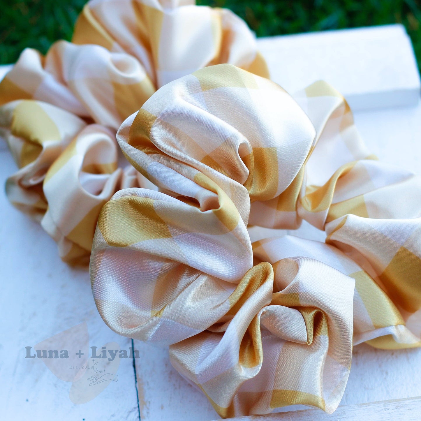 Satin Scrunchies - Honey Gingham