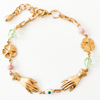 Adjustable Pastel and Flower Charm Bracelet for Spring