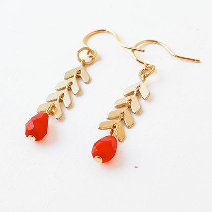 Small Chevron and Red Bead Earrings