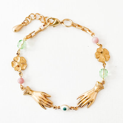 Adjustable Pastel and Flower Charm Bracelet for Spring