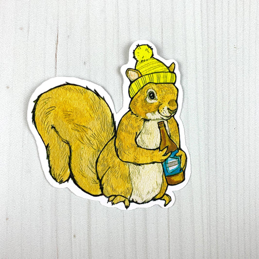 Beer Squirrel Vinyl Sticker