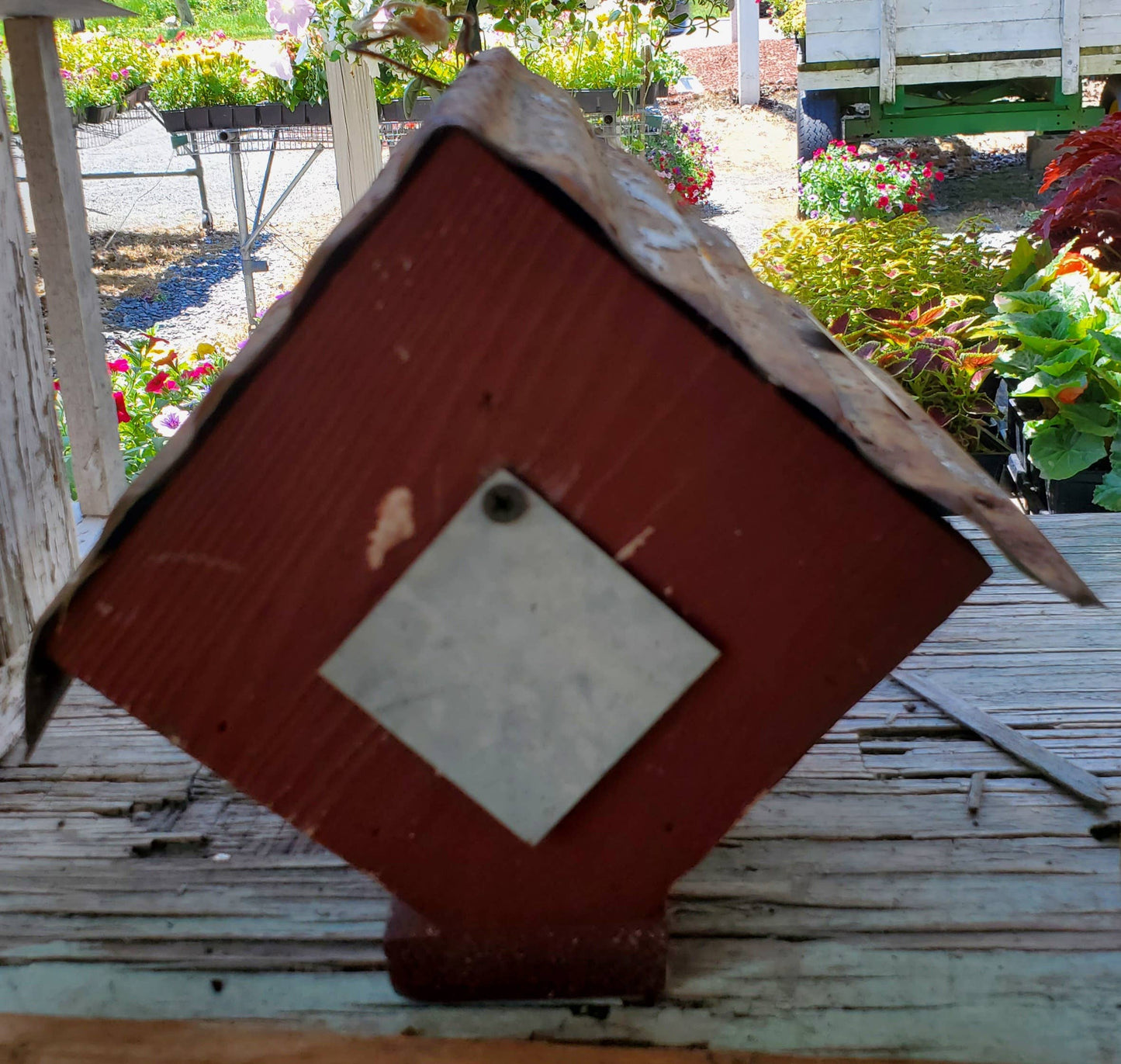 Rustic Reclaimed Wood and Corrugated Metal Wren House (SM11): Red