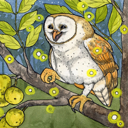 Joyful Owl - 8x8" Archival Print