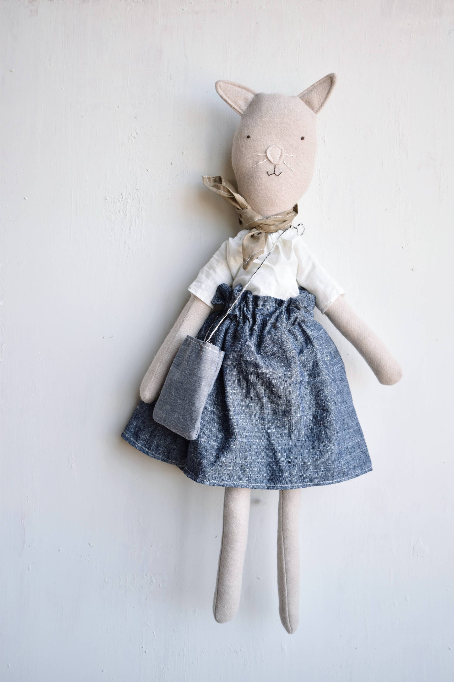 Mae the Barn Cat Doll- chambray skirt