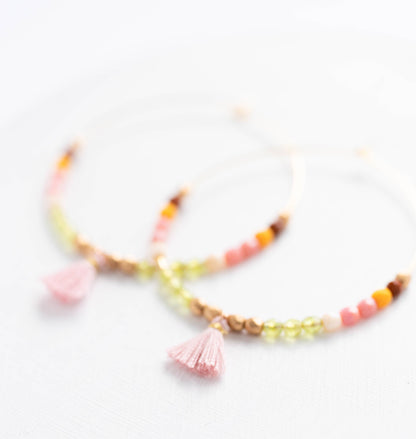 Large Hoops with Tiny Blush Tassel