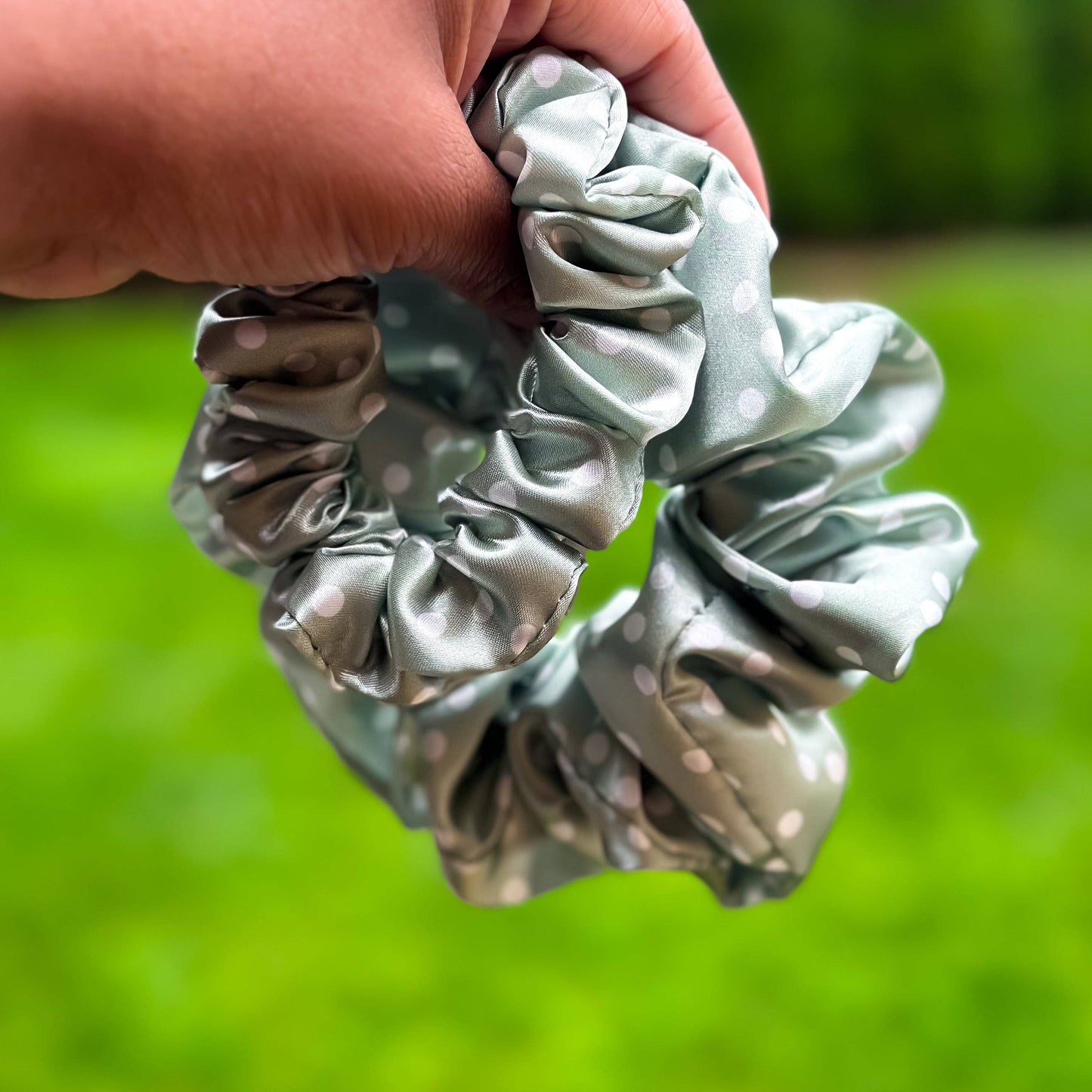 Satin Scrunchies - Dots on Sage