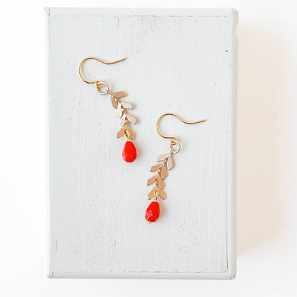 Small Chevron and Red Bead Earrings