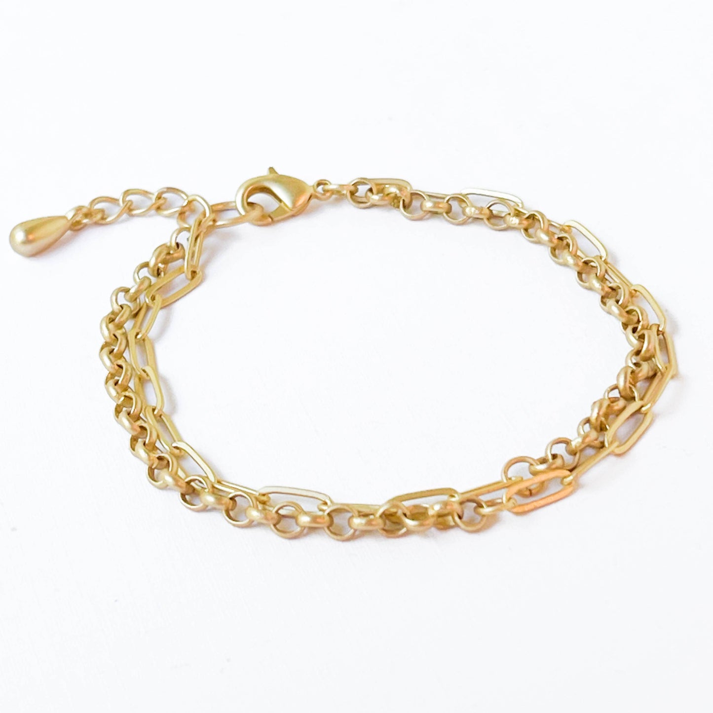 Adjustable Double Chain Gold Paperclip and Rolo Bracelet