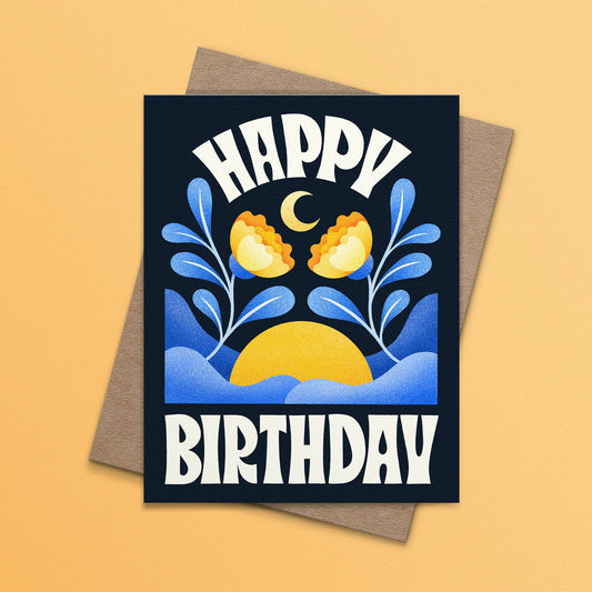 Happy Birthday Blue Floral Greeting Card