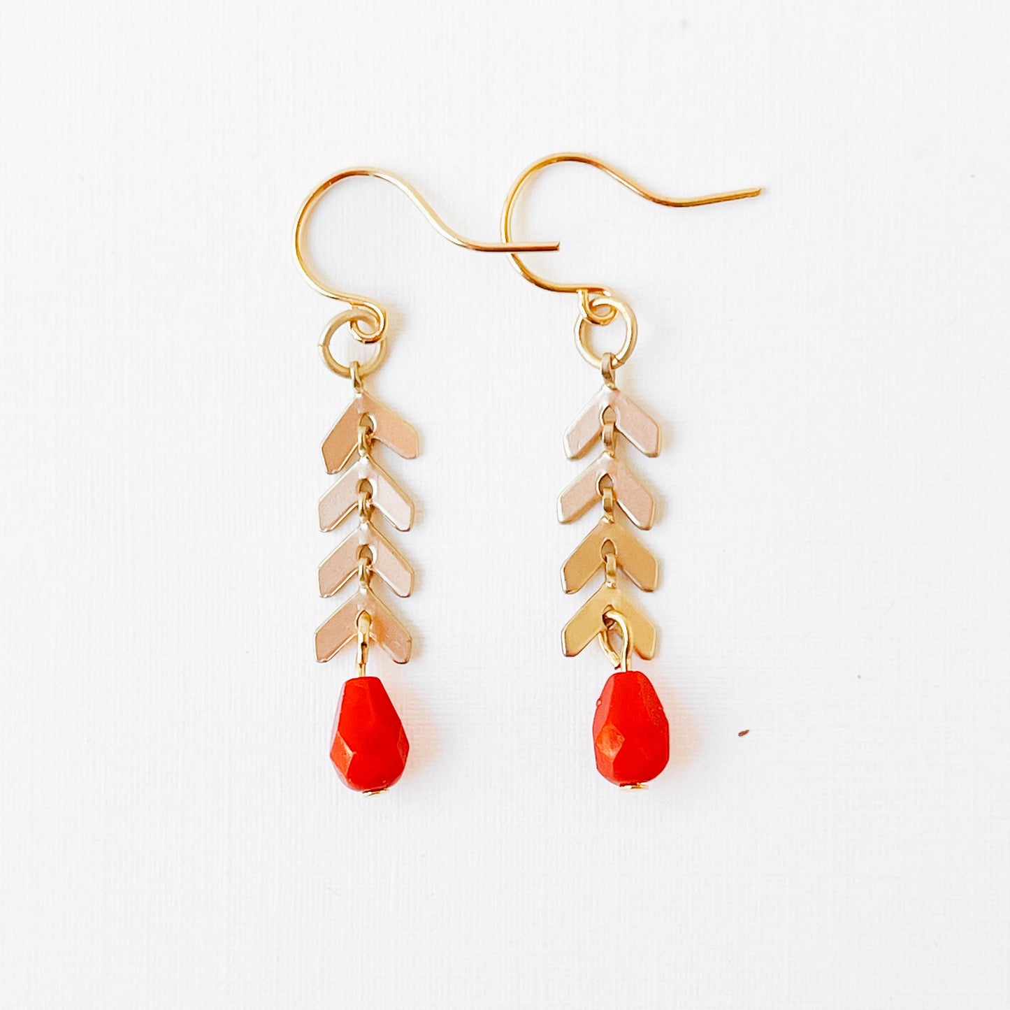 Small Chevron and Red Bead Earrings