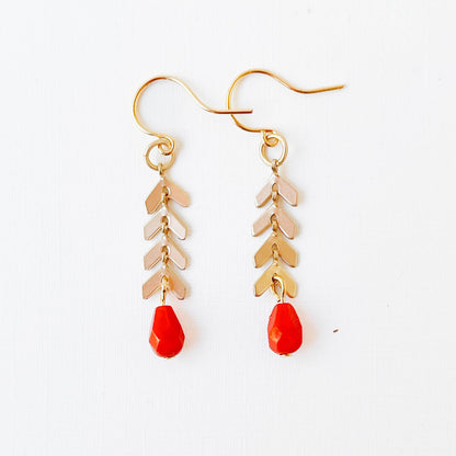 Small Chevron and Red Bead Earrings