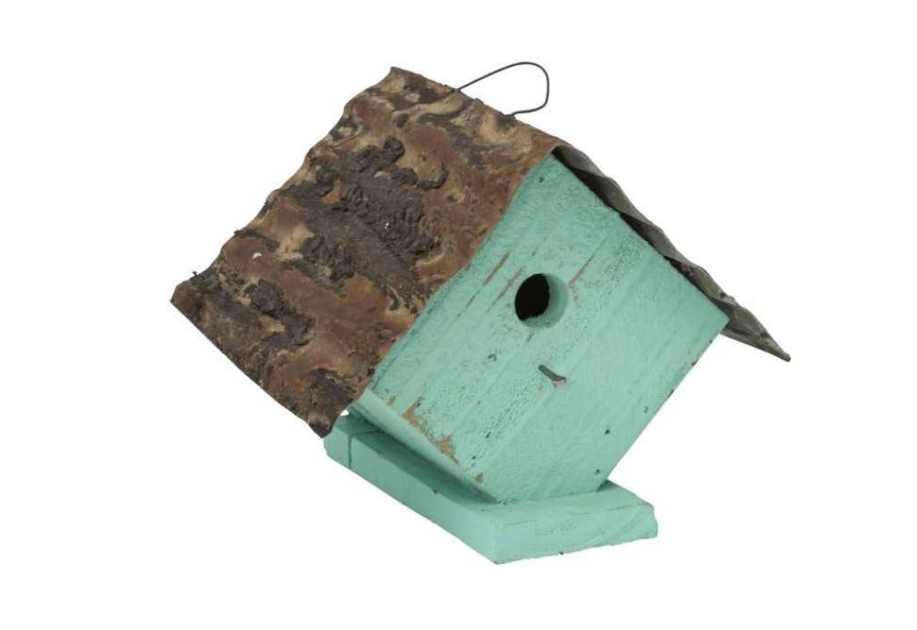 Rustic Reclaimed Wood and Corrugated Metal Wren House (SM11): White