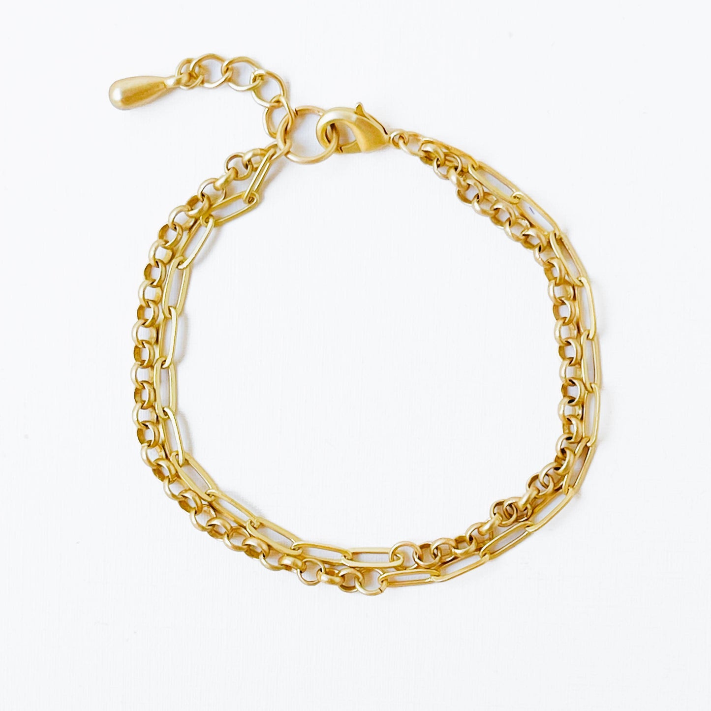 Adjustable Double Chain Gold Paperclip and Rolo Bracelet