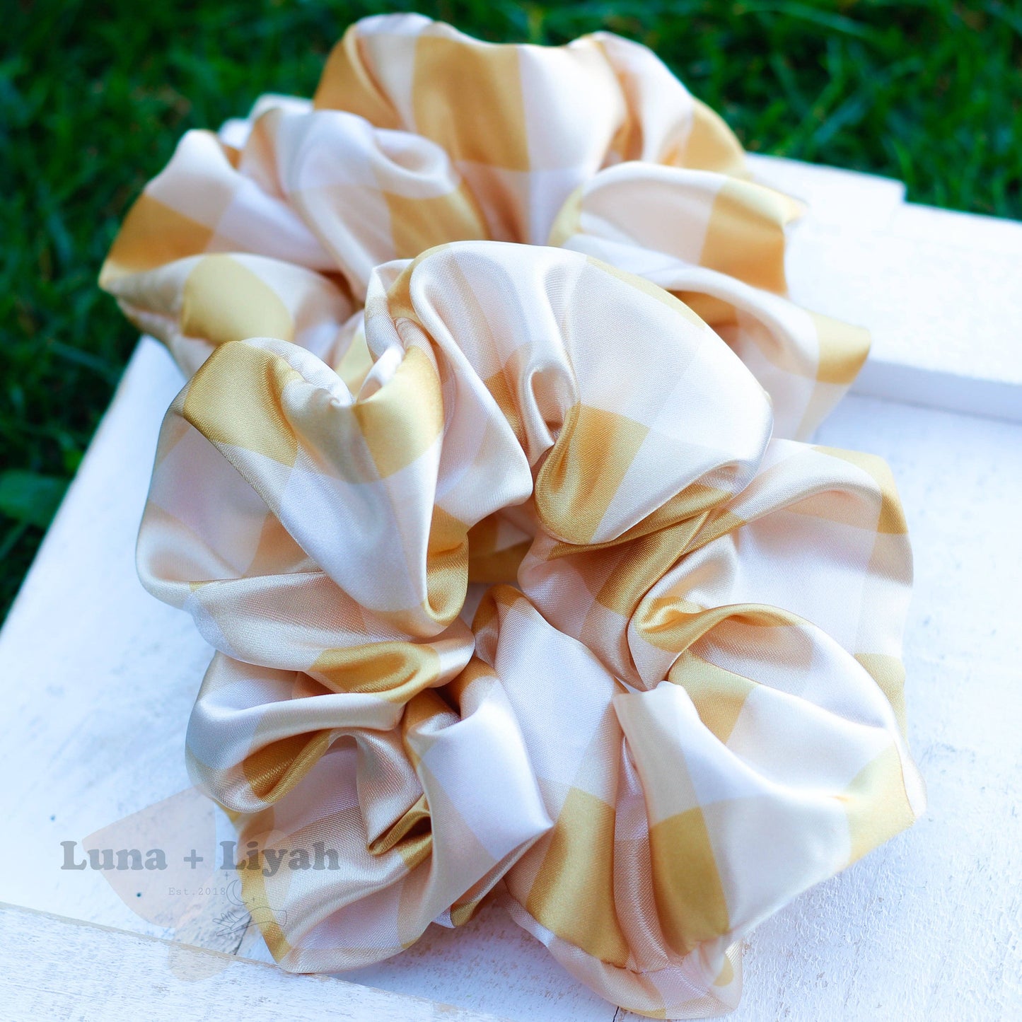 Satin Scrunchies - Honey Gingham