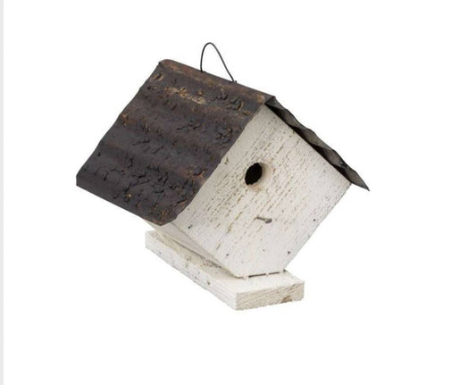 Rustic Reclaimed Wood and Corrugated Metal Wren House (SM11): White