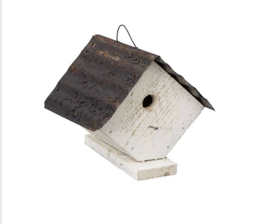 Rustic Reclaimed Wood and Corrugated Metal Wren House (SM11): Red