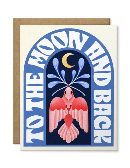 To The Moon And Back Pink Bird Greeting Card