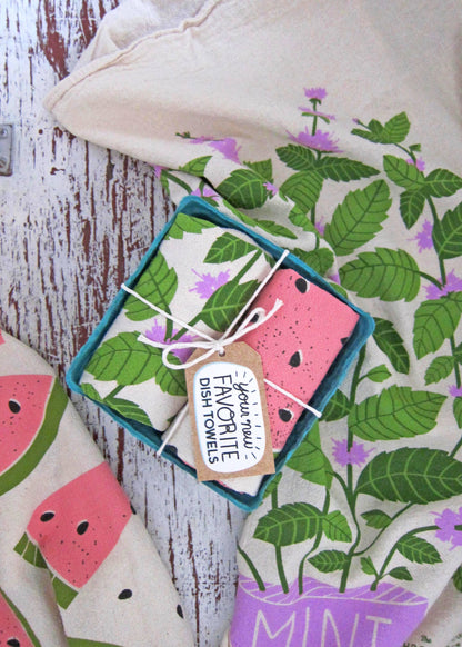 MINT & MELON (Mint, Watermelon) - Tea Towel Set of 2