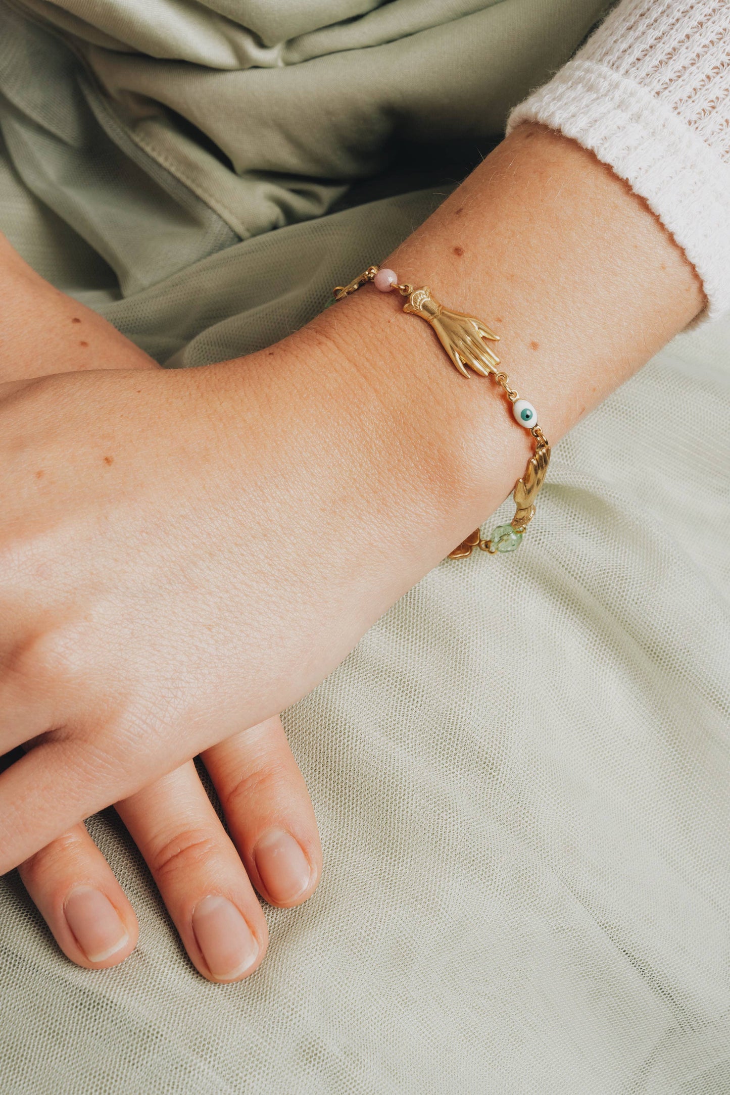 Adjustable Pastel and Flower Charm Bracelet for Spring