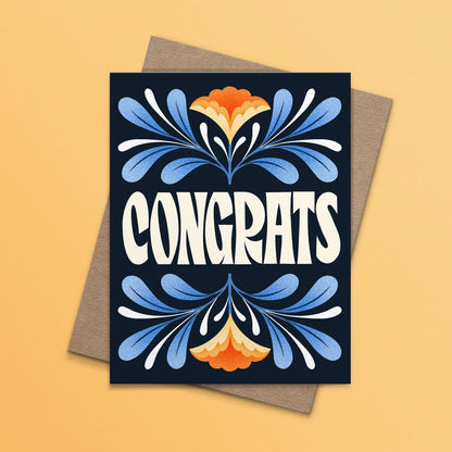 Congrats Blue Floral Greeting Card