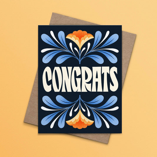 Congrats Blue Floral Greeting Card