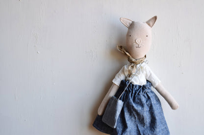 Mae the Barn Cat Doll- chambray skirt