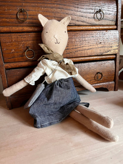 Mae the Barn Cat Doll- chambray skirt