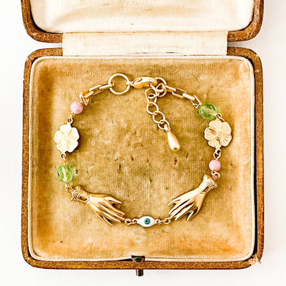 Adjustable Pastel and Flower Charm Bracelet for Spring