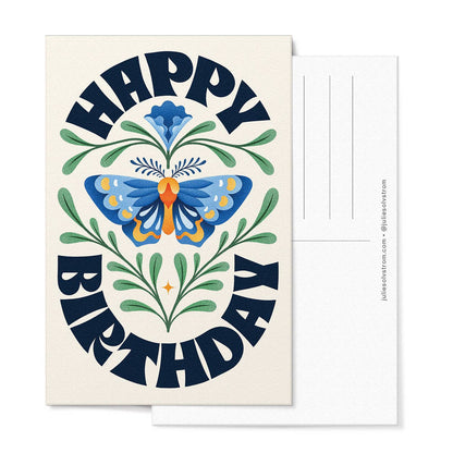 Happy Birthday Blue Butterfly Postcard