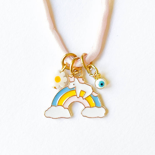 Kids Rainbow Unicorn and Evil Eye Multi Charm Necklace