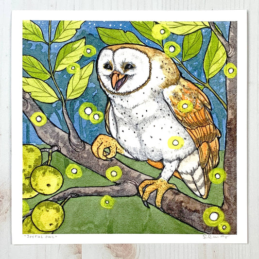 Joyful Owl - 8x8" Archival Print