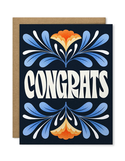 Congrats Blue Floral Greeting Card