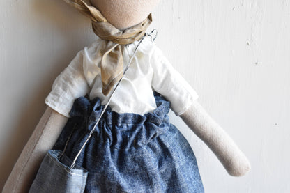 Mae the Barn Cat Doll- chambray skirt